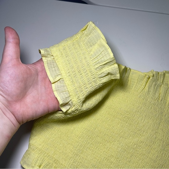 MNG Mango Women’s Butter Yellow Ruffle Smocked Off Shoulder Top NWT size XL - Picture 4 of 9